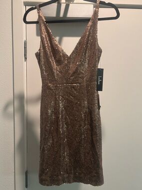 Lulu's Rose Gold Sequin V-Neck Mini Dress